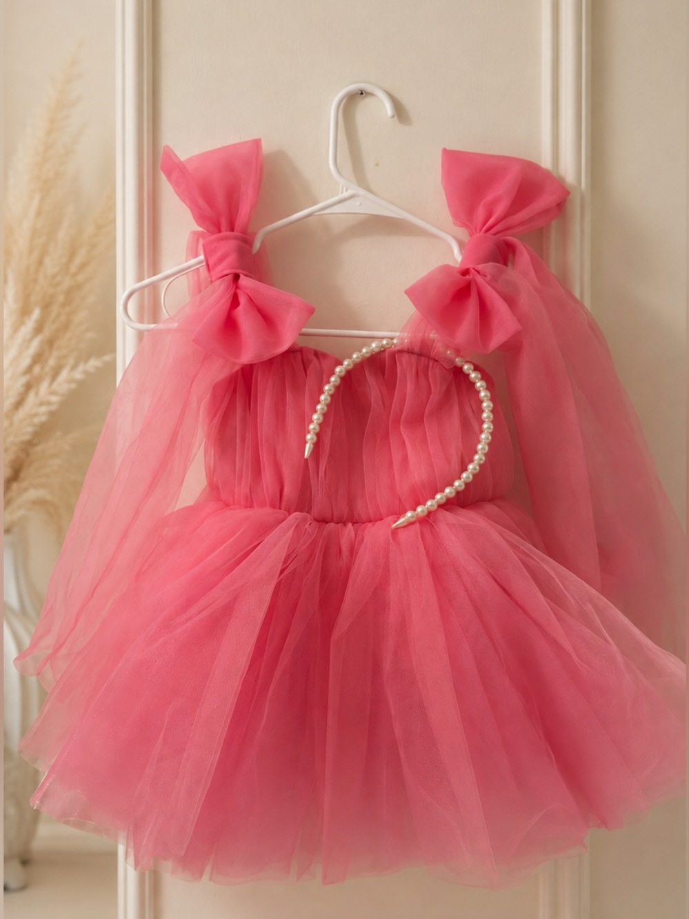 Pink Tulle Princess Party Dress Girls 3T 4T Bow Shoulder Fairy Birthda